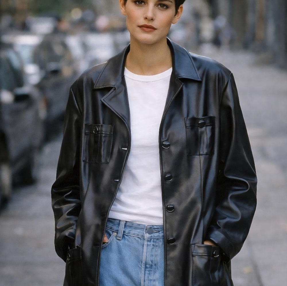 Vintage Xhilaration Black Faux Leather Jacket Size Large Y2k 90s City